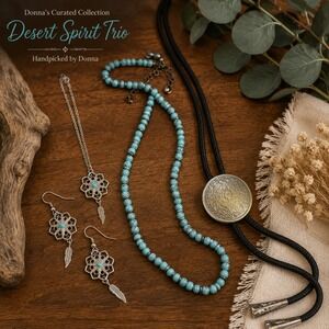 Southwest Jewelry Trio Turquoise Bead Necklace Bolo Tie & Dreamcatcher Set